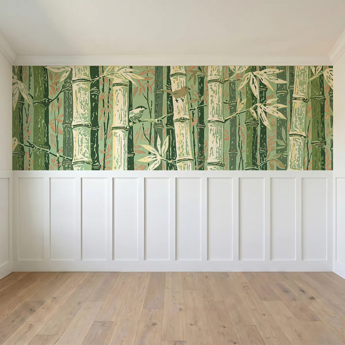 Full panel view of Carved Bamboo Vertical Grove Wainscoting Wallpaper by Whimsy Tots