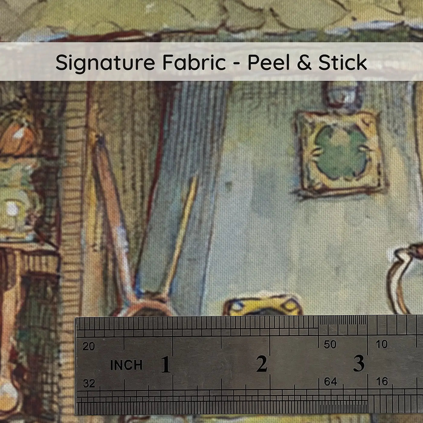 Fabric texture close-up of Squirrel Hollow Tree Kitchen Wainscoting Wallpaper by Whimsy Tots