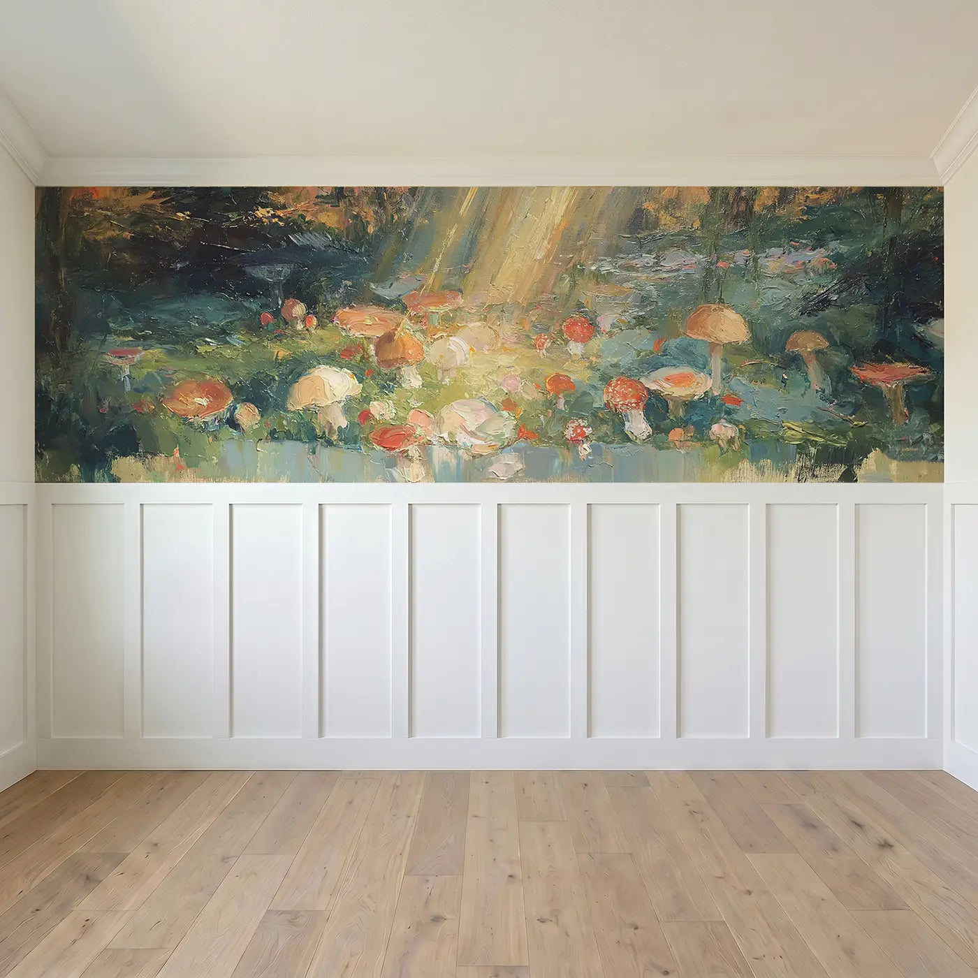 Full panel view of Forest Floor Mushroom Carpet Wainscoting Wallpaper by Whimsy Tots
