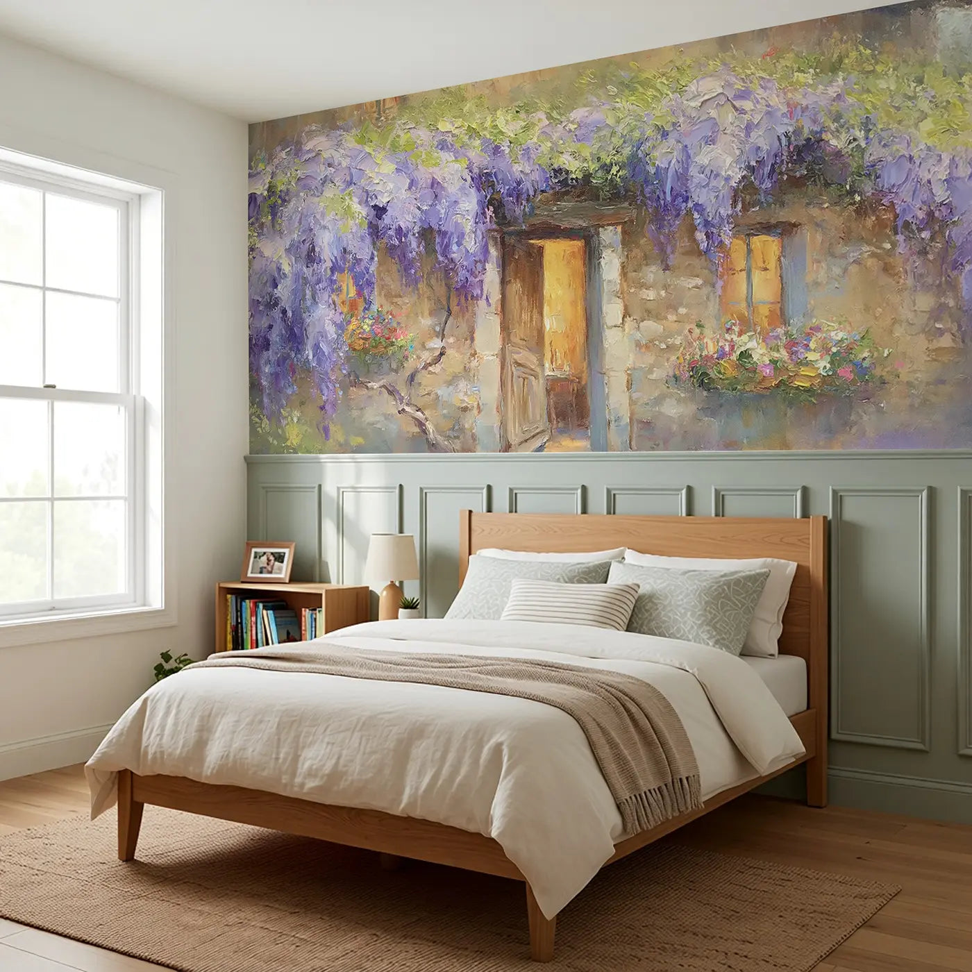 Stone Cottage Wisteria Drape Wainscoting Wallpaper styled in a kids bedroom by Whimsy Tots