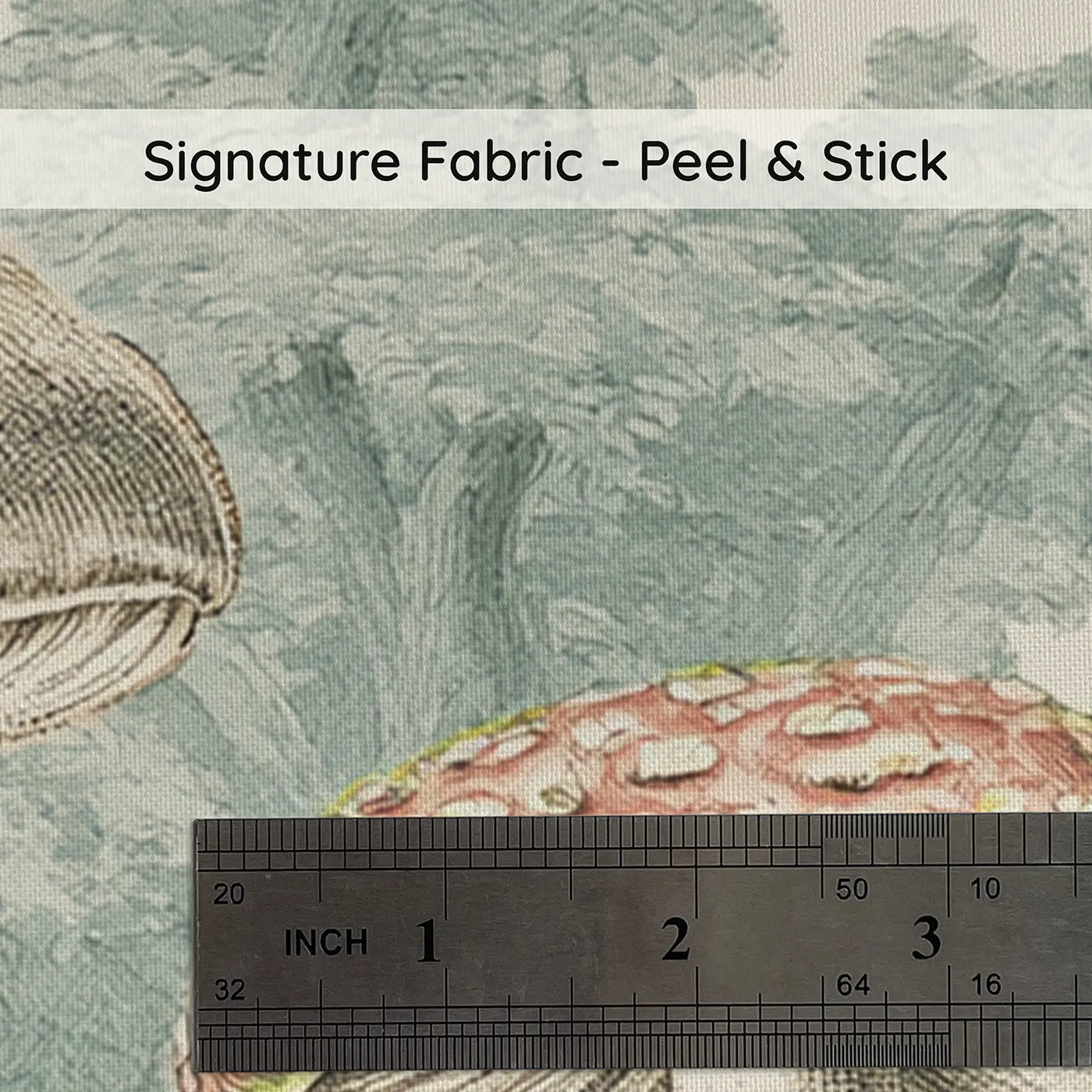 Fabric texture close-up of Mushroom Fern Forest Toile Wainscoting Wallpaper by Whimsy Tots