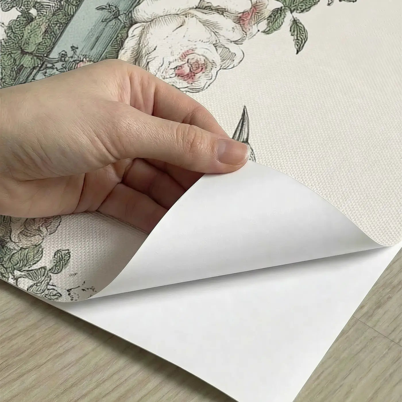 Peel-and-stick detail of Cottage Garden Rose Arch Wainscoting Wallpaper by Whimsy Tots