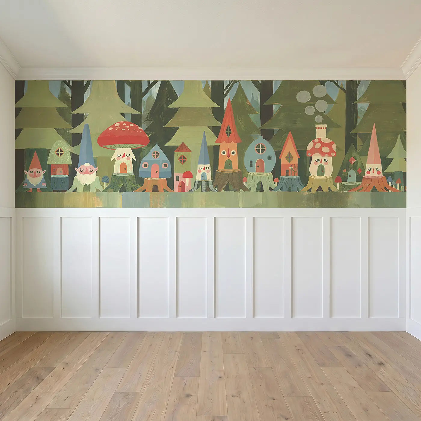 Full panel view of Graphic Gnome Home Row Wainscoting Wallpaper by Whimsy Tots