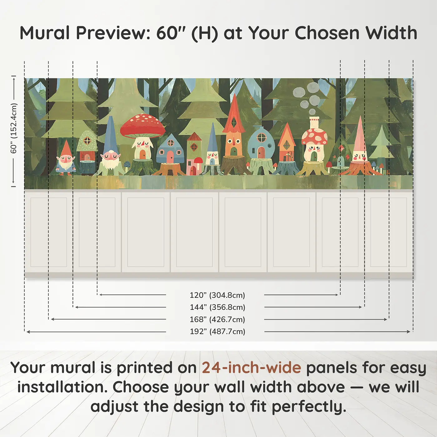 Panel dimensions for Graphic Gnome Home Row Wainscoting Wallpaper by Whimsy Tots