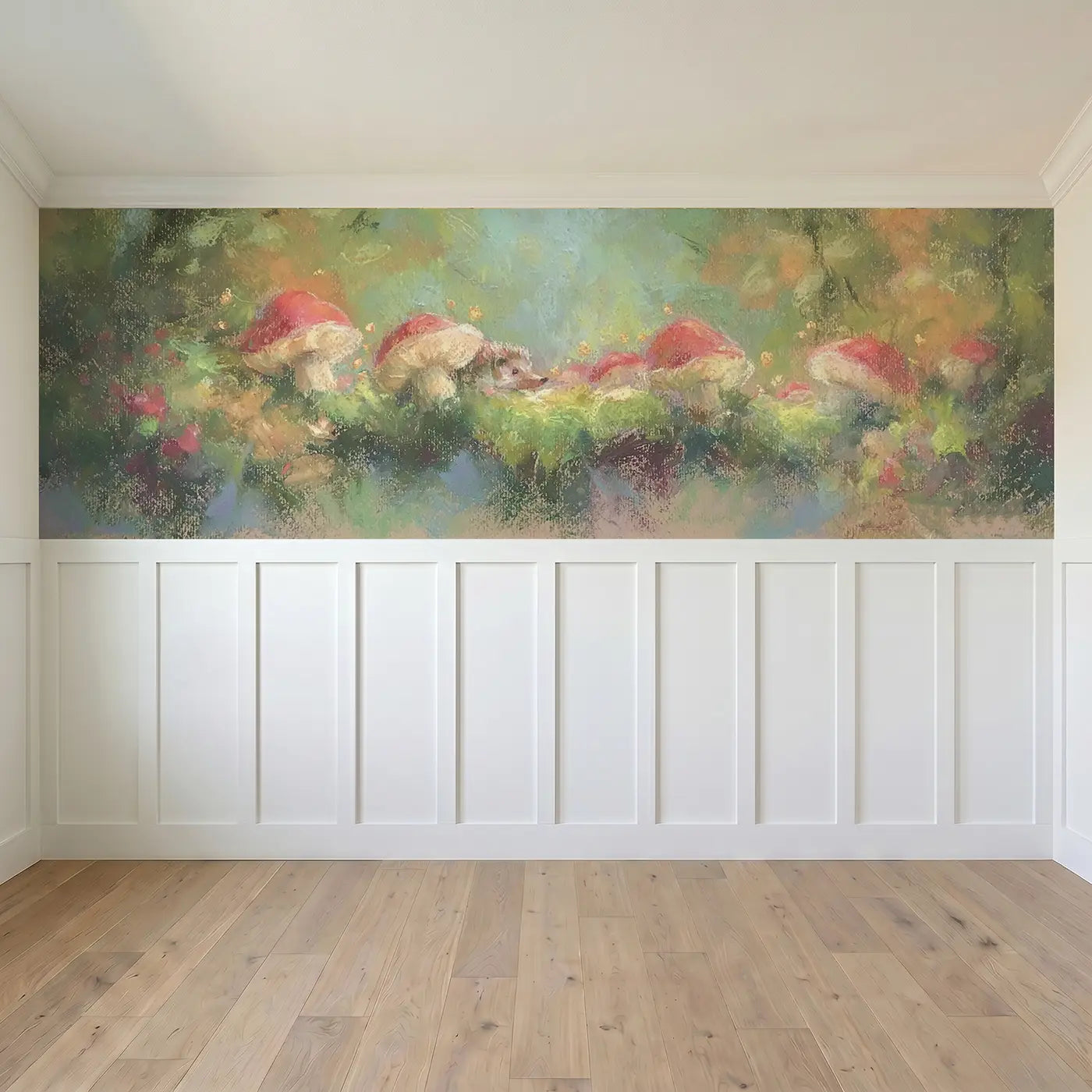 Full panel view of Chalk Mushroom Fairy Ring Wainscoting Wallpaper by Whimsy Tots