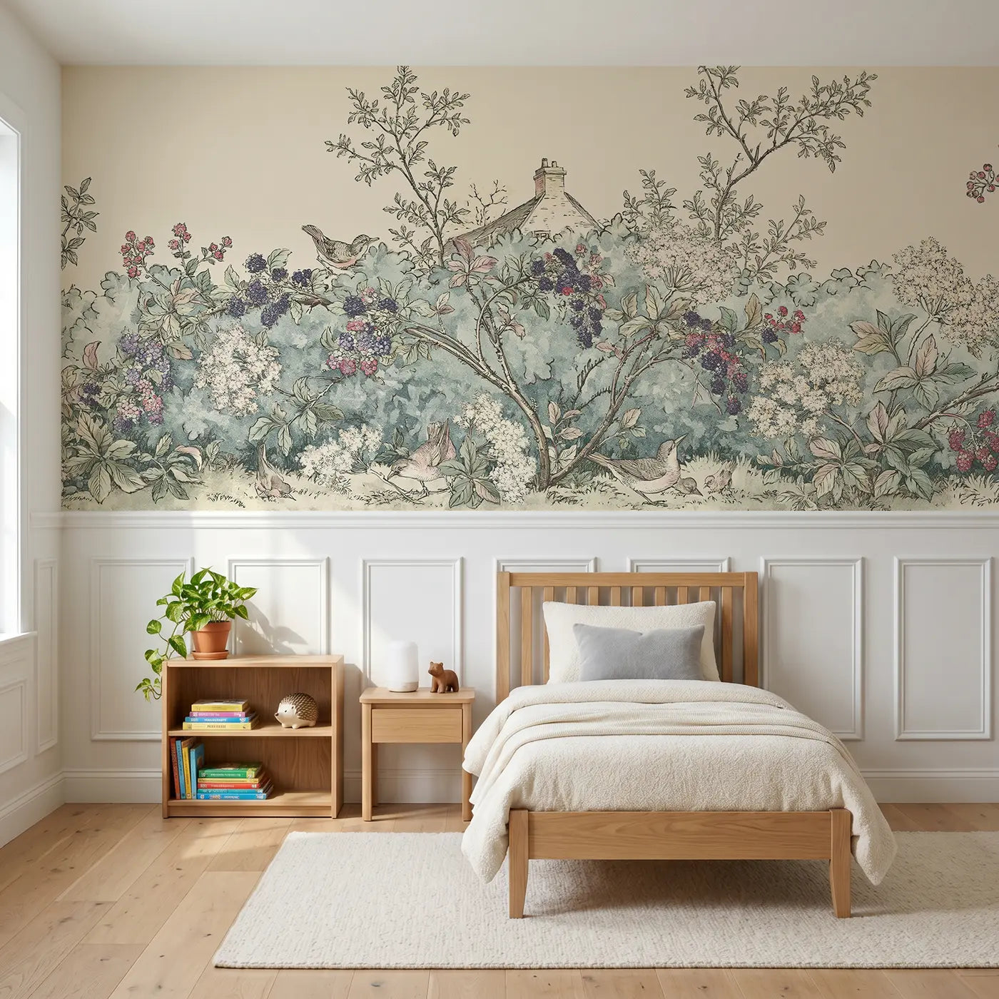 Botanical Elegance berry hedge cottage toile wainscoting wallpaper for nursery by Whimsy Tots