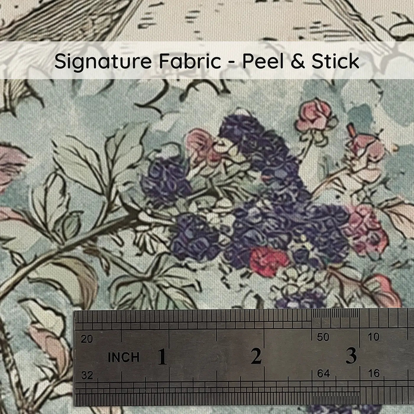 Fabric texture close-up of Berry Hedge Cottage Toile Wainscoting Wallpaper by Whimsy Tots