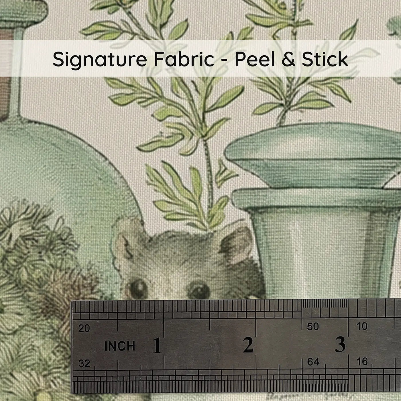 Fabric texture close-up of Herb Apothecary Shelf Toile Wainscoting Wallpaper by Whimsy Tots