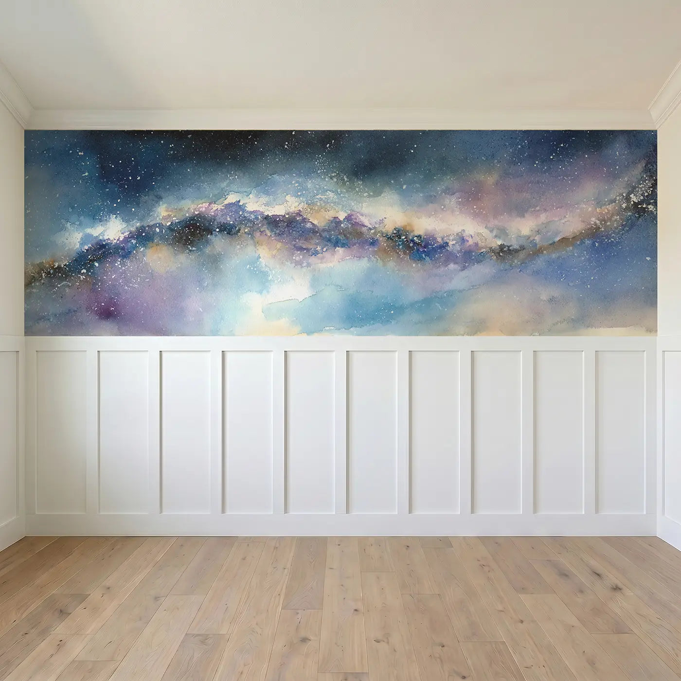 Full panel view of Milky Way Watercolor Streak Wainscoting Wallpaper by Whimsy Tots