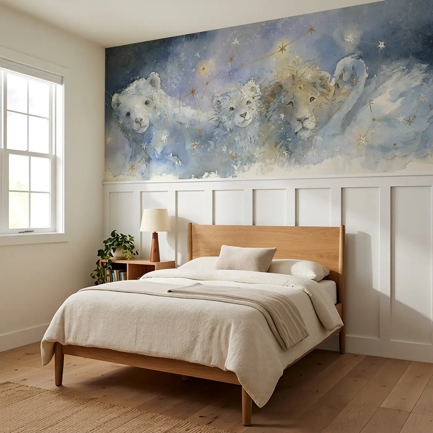 Constellation Map Celestial Wainscoting Wallpaper styled in a kids bedroom by Whimsy Tots
