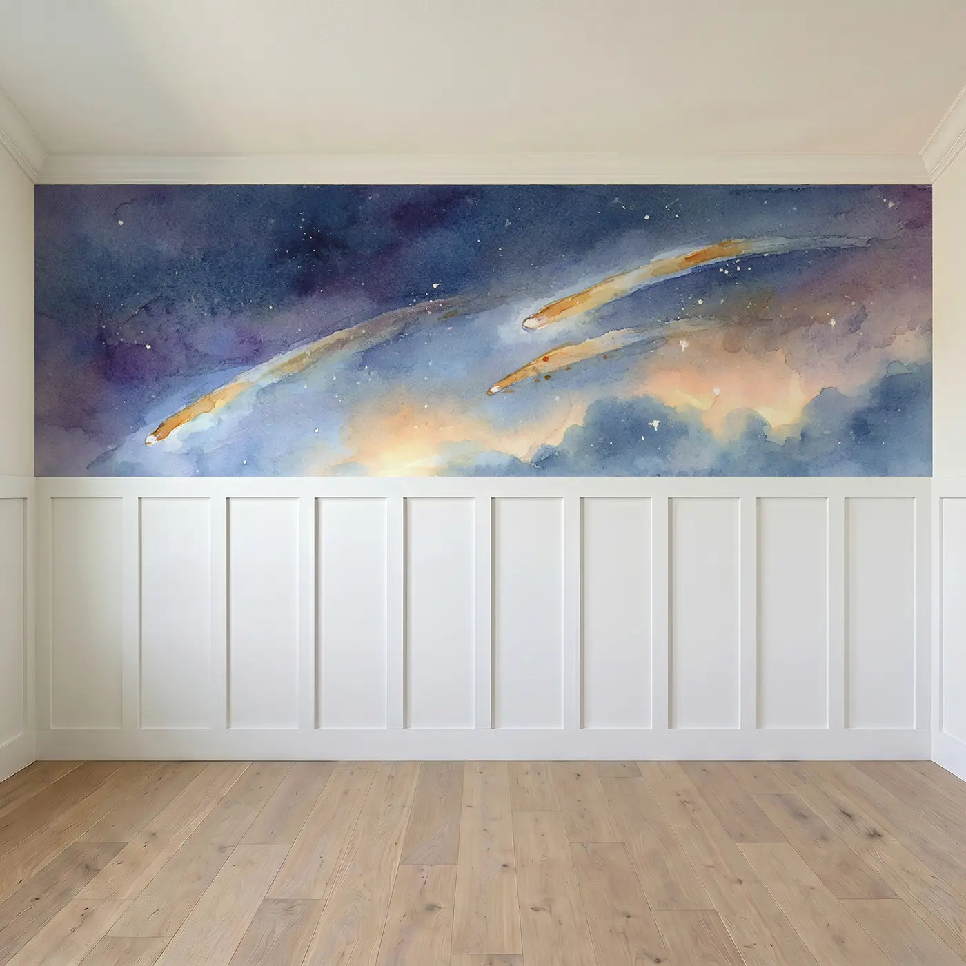 Full panel view of Shooting Star Wish Trail Wainscoting Wallpaper by Whimsy Tots