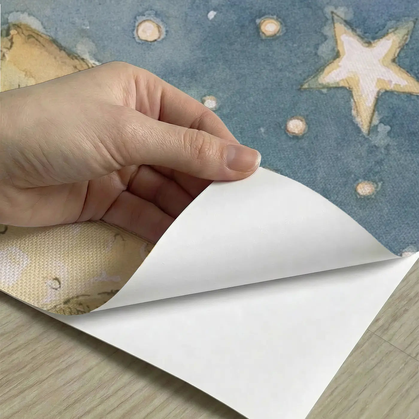 Peel-and-stick detail of Rocket Mouse Cheese Moon Wainscoting Wallpaper by Whimsy Tots