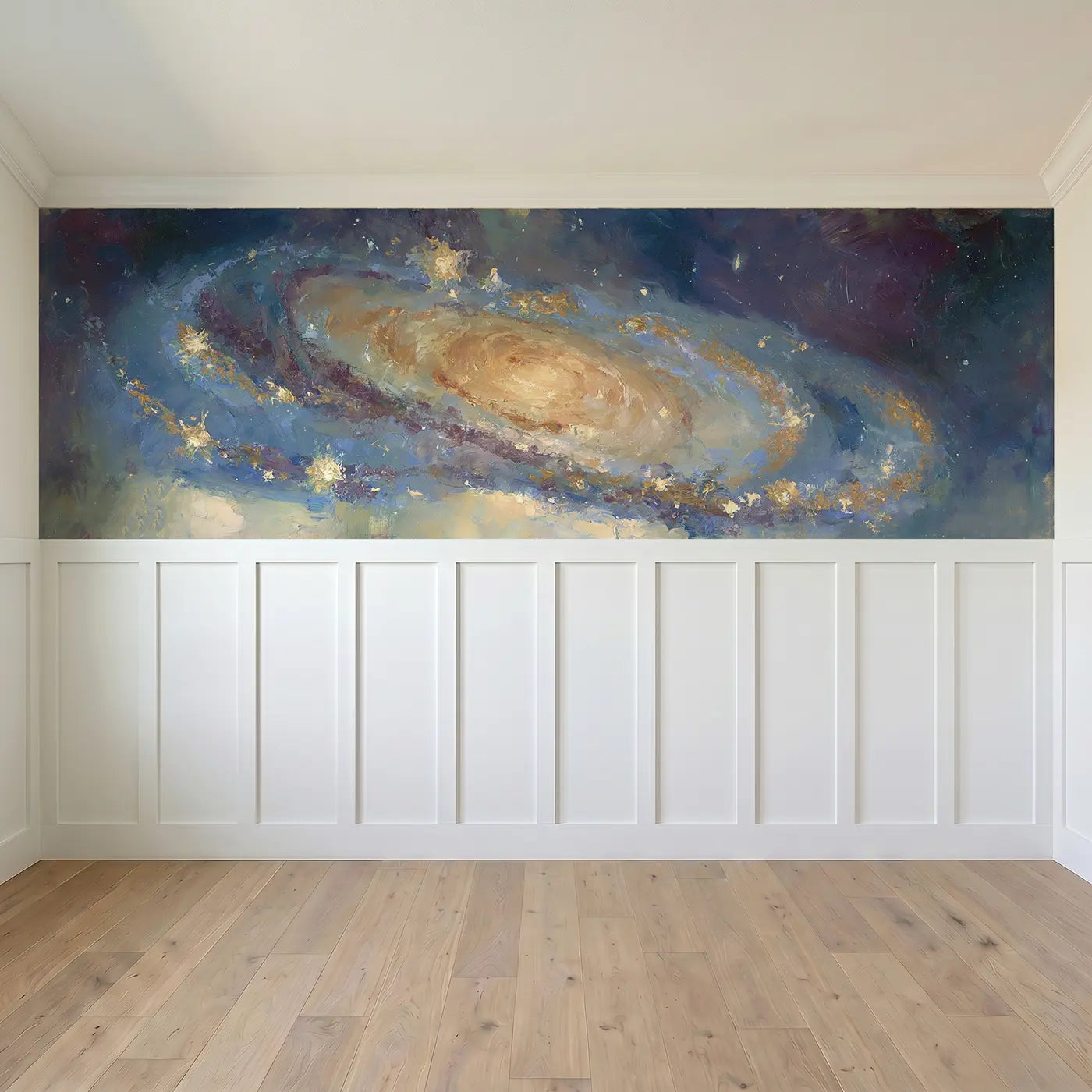 Full panel view of Galaxy Spiral Deep Space Wainscoting Wallpaper by Whimsy Tots