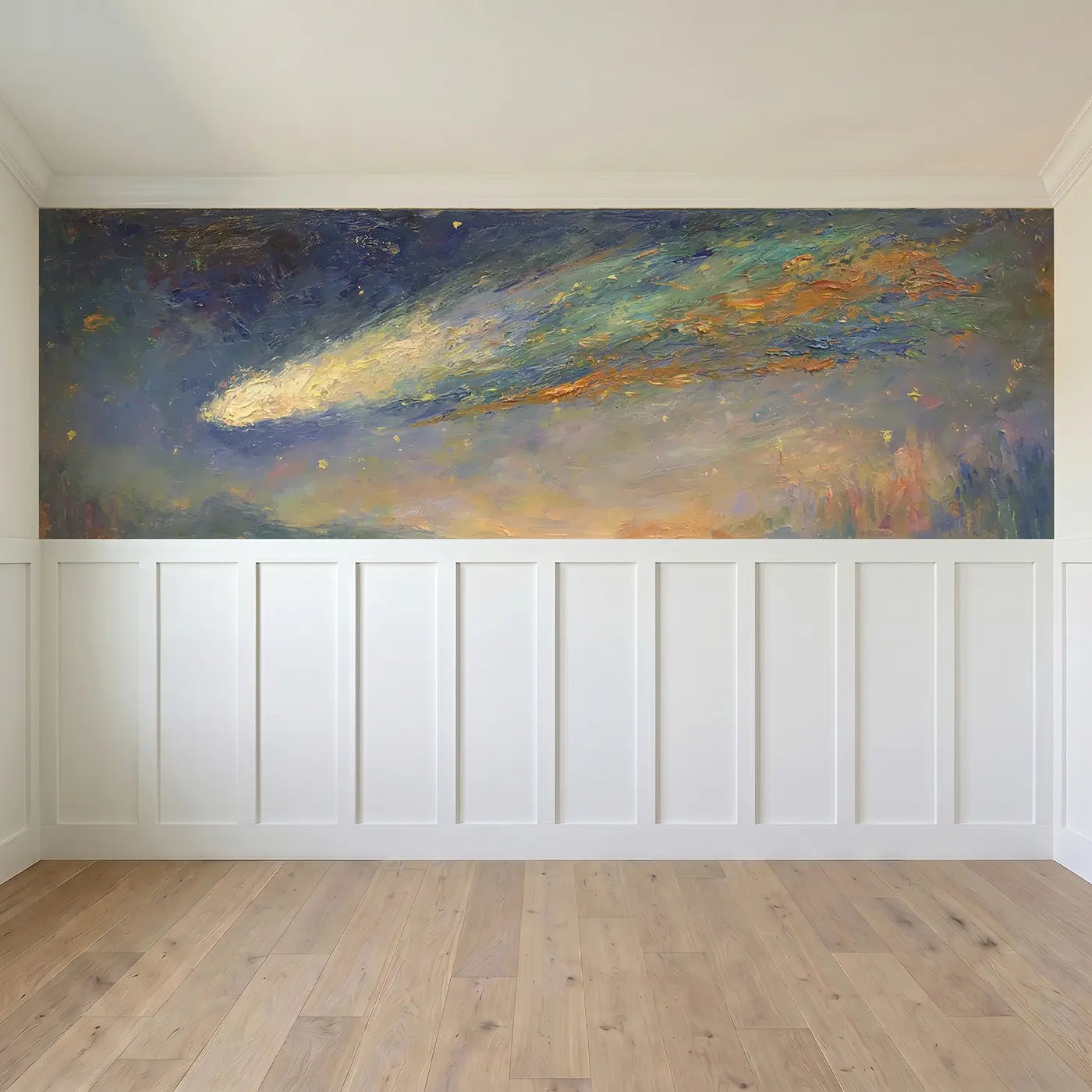 Full panel view of Comet Trail Night Sky Wainscoting Wallpaper by Whimsy Tots
