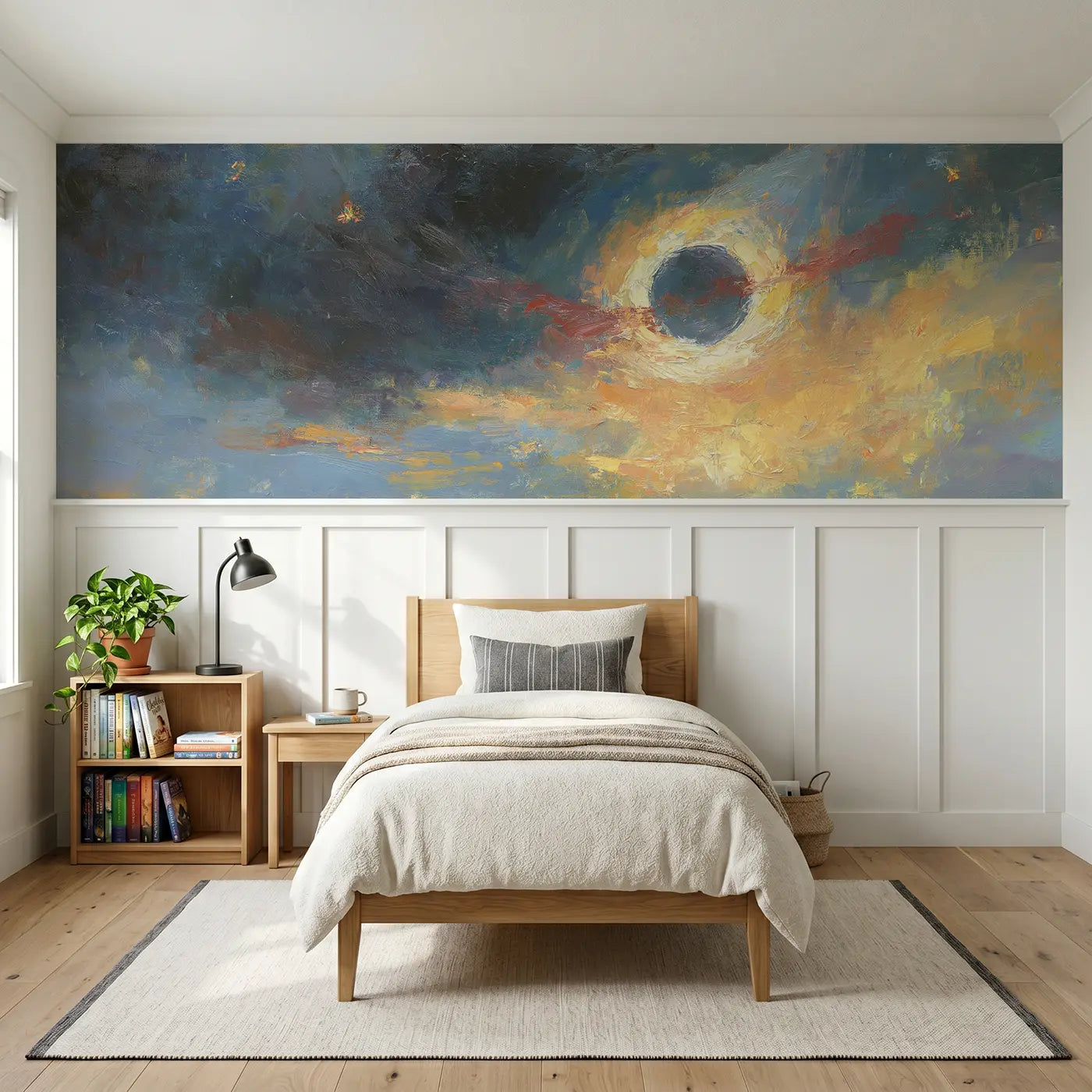 Painted Landscape solar eclipse corona oil wainscoting wallpaper for bedroom by Whimsy Tots