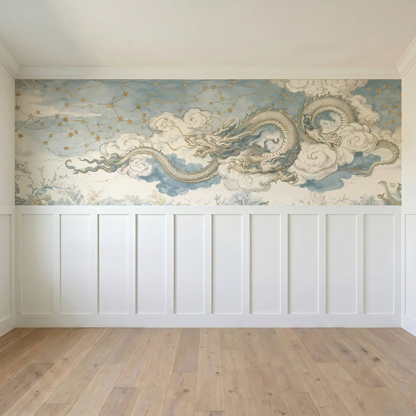 Full panel view of Celestial Dragon Star Map Wainscoting Wallpaper by Whimsy Tots