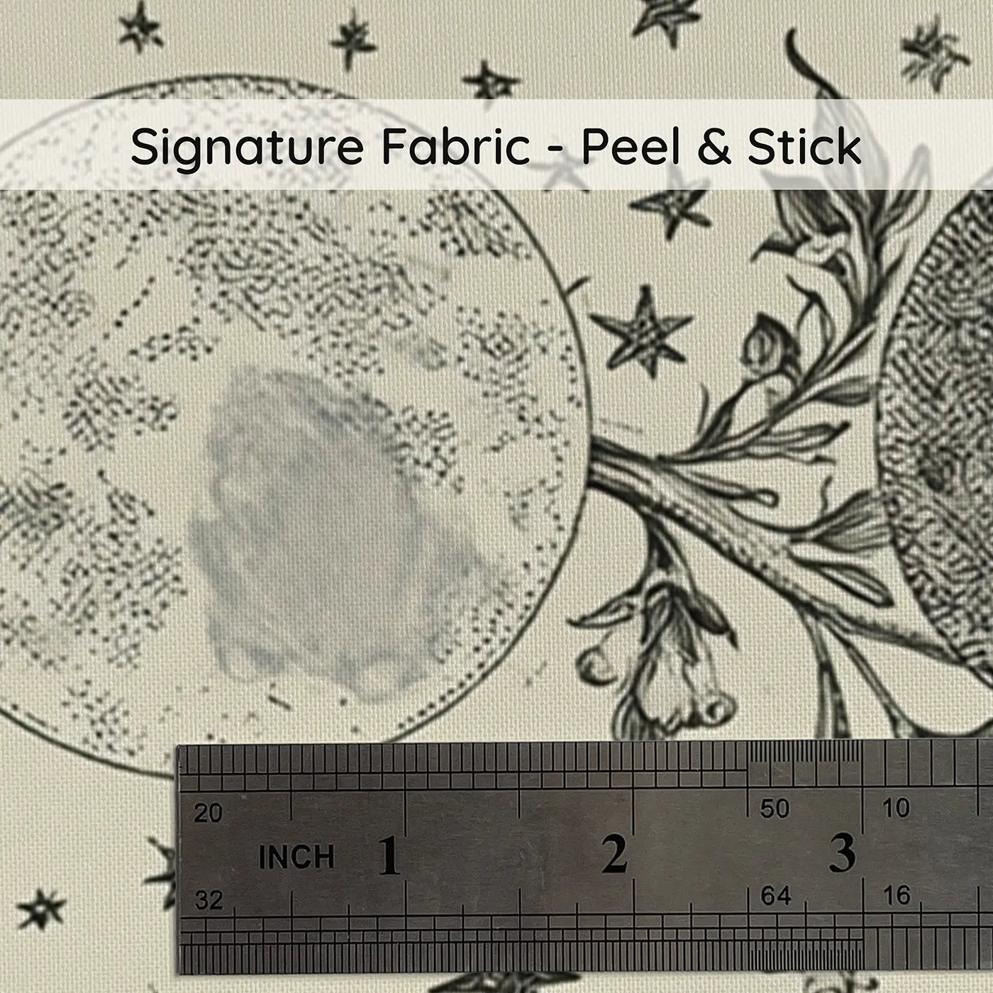 Fabric texture close-up of Moon Phase Botanical Border Wainscoting Wallpaper by Whimsy Tots