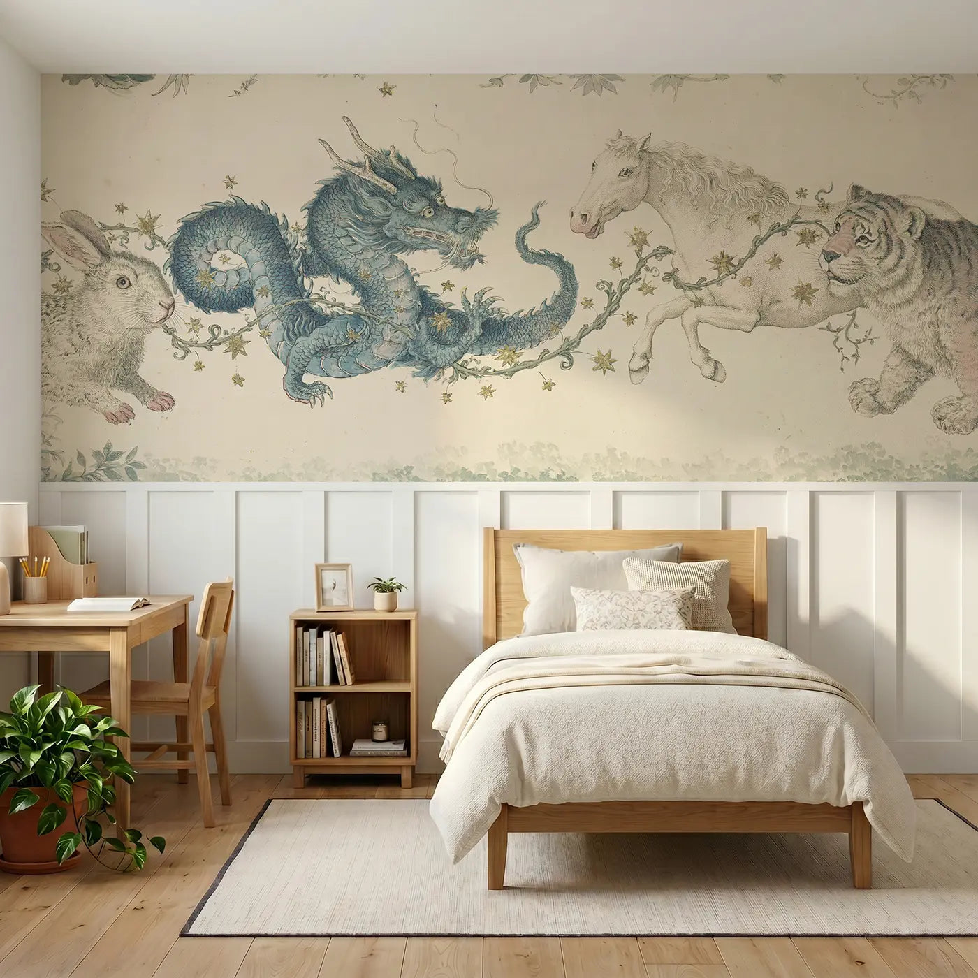 Botanical Elegance zodiac animal circle wainscoting wallpaper for bedroom by Whimsy Tots