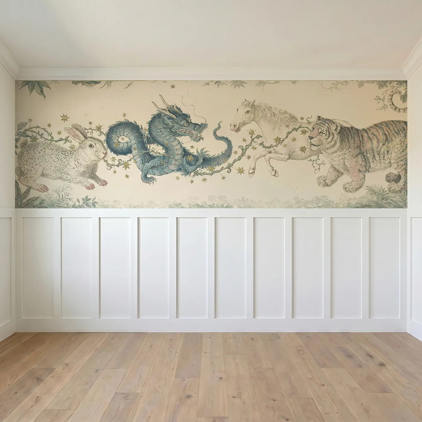 Full panel view of Zodiac Animal Circle Wainscoting Wallpaper by Whimsy Tots