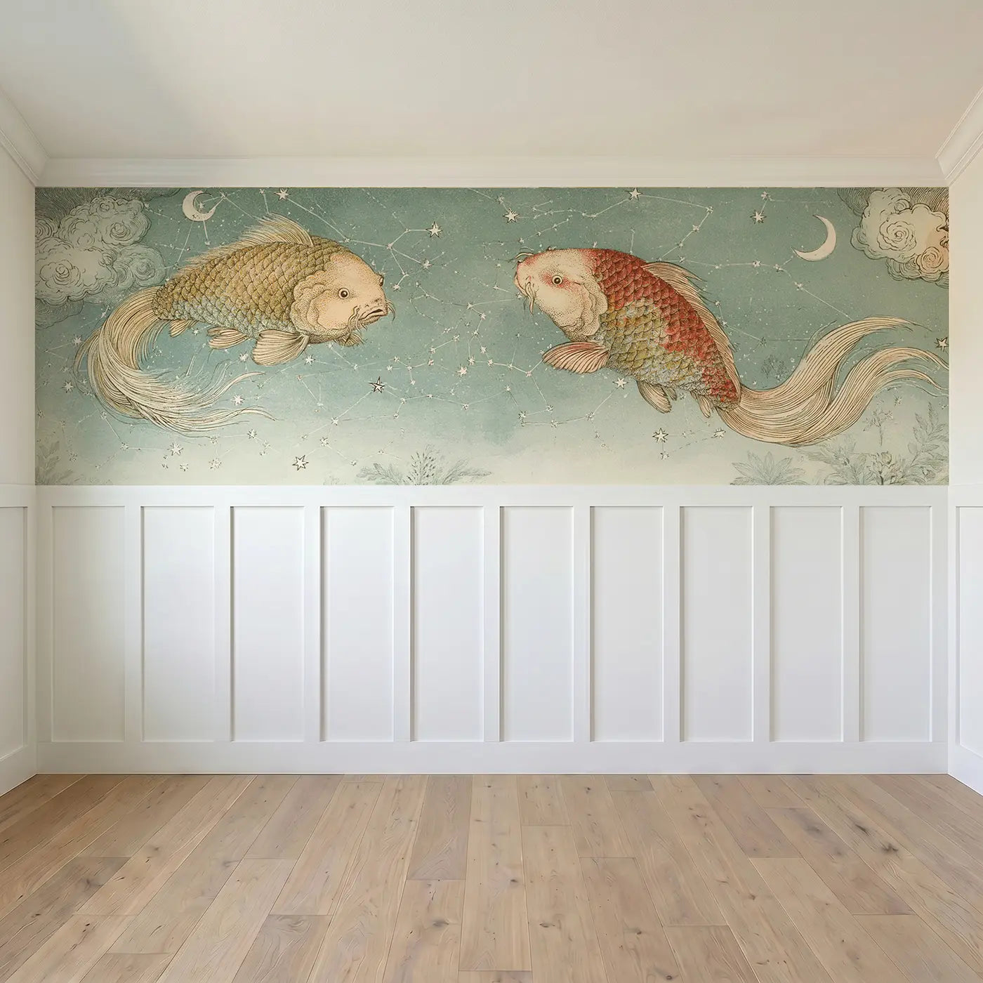Full panel view of Celestial Fish Constellation Wainscoting Wallpaper by Whimsy Tots