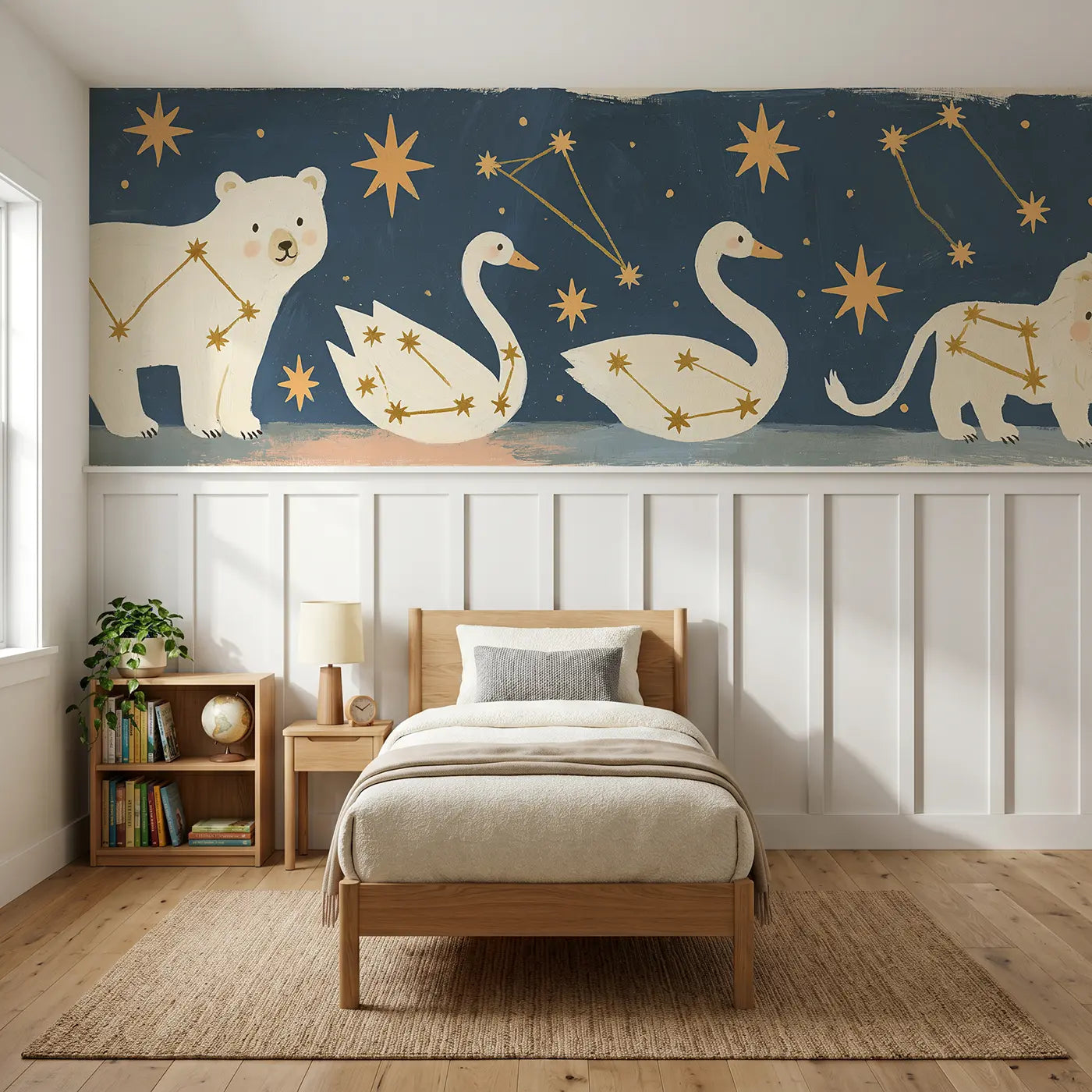 Modern Illustration bold constellation connect wainscoting wallpaper for bedroom by Whimsy Tots