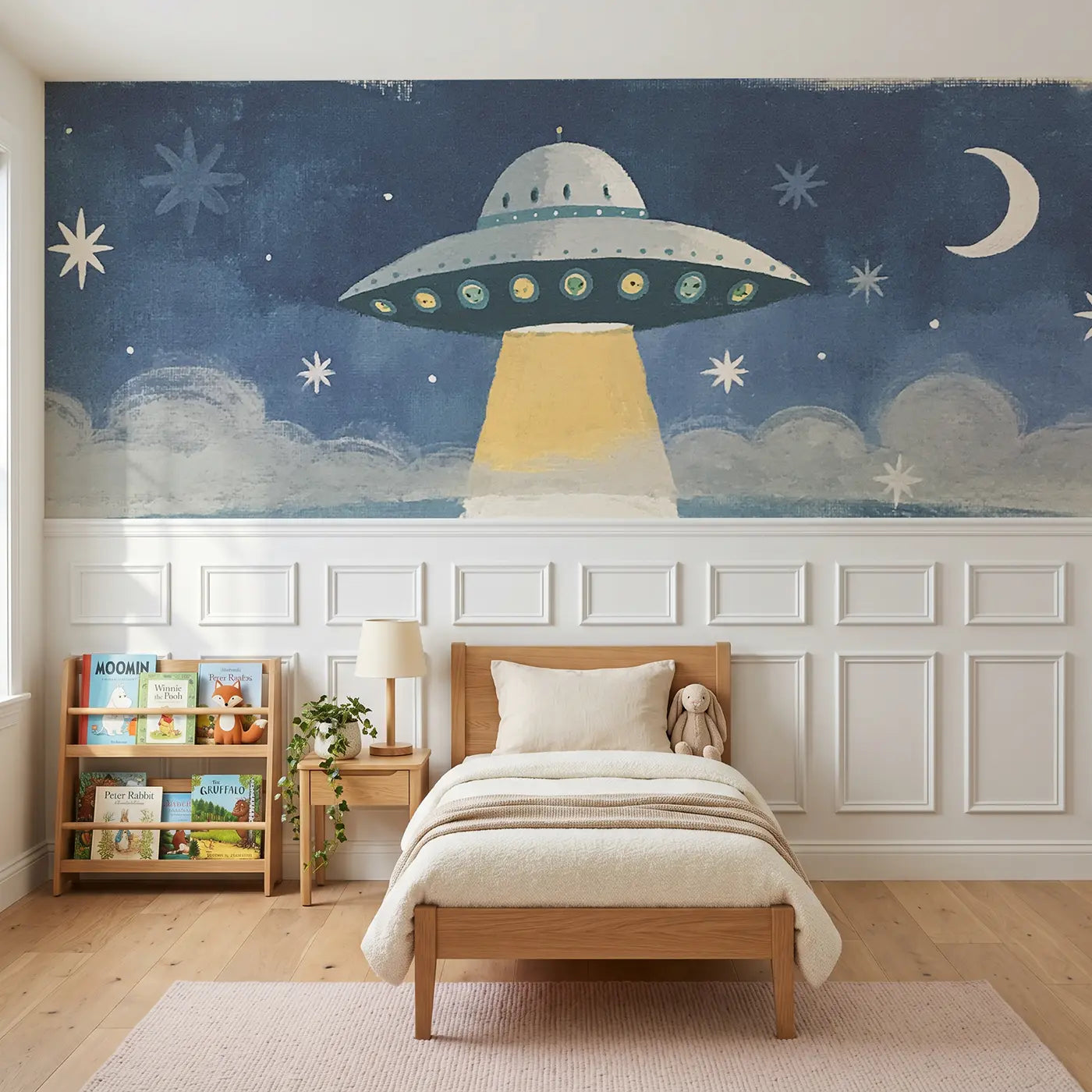 Modern Illustration flat UFO friendly visit wainscoting wallpaper for bedroom by Whimsy Tots