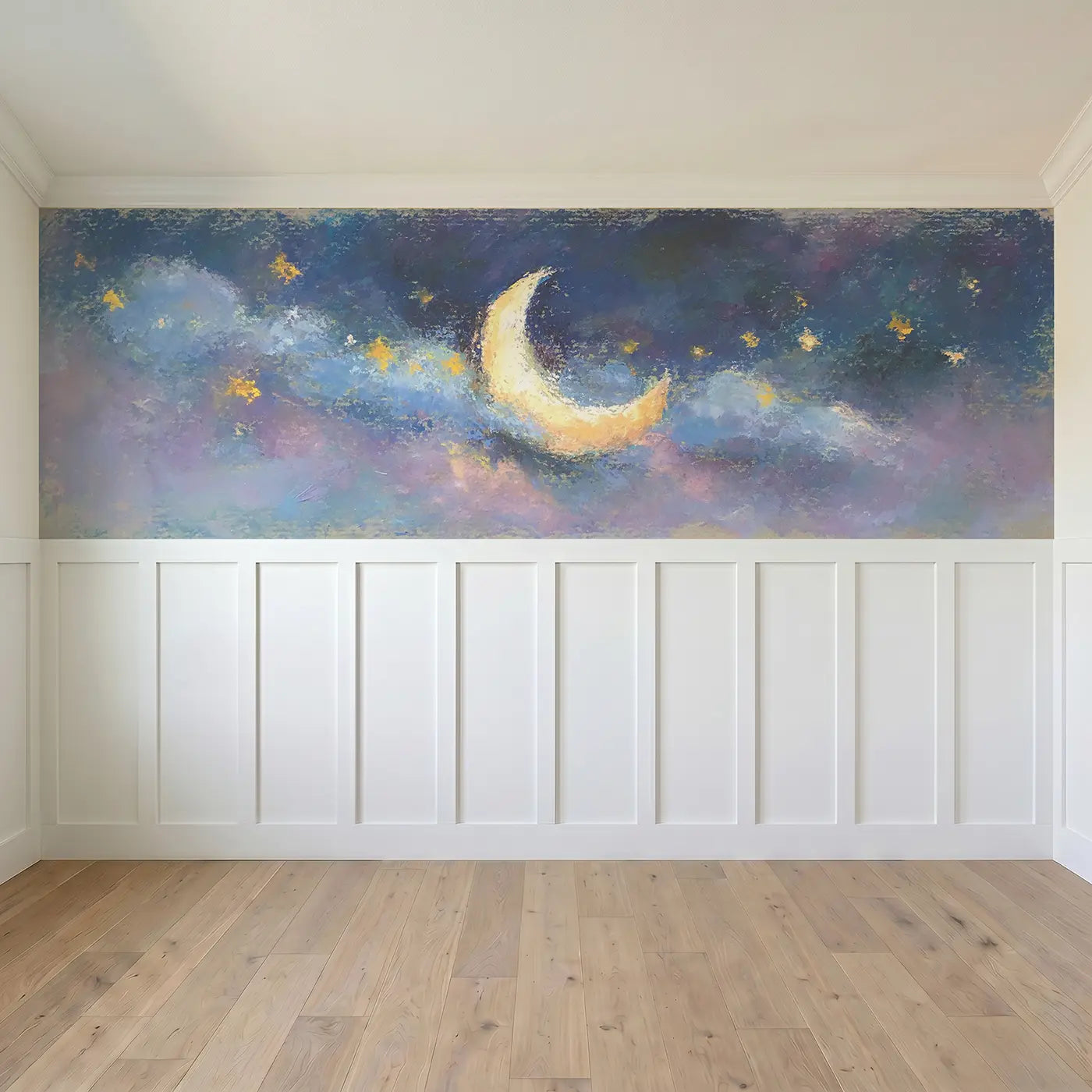 Full panel view of Chalk Moon Star Lullaby Wainscoting Wallpaper by Whimsy Tots