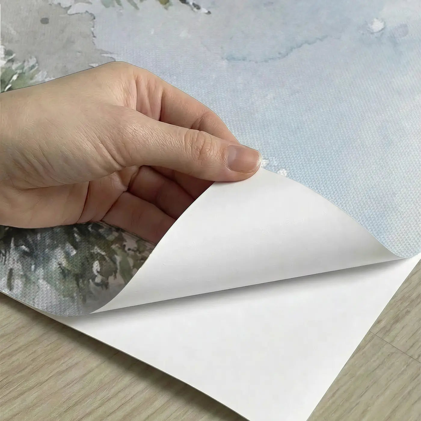 Peel-and-stick detail of Winter Snowfall Pine Forest Wainscoting Wallpaper by Whimsy Tots