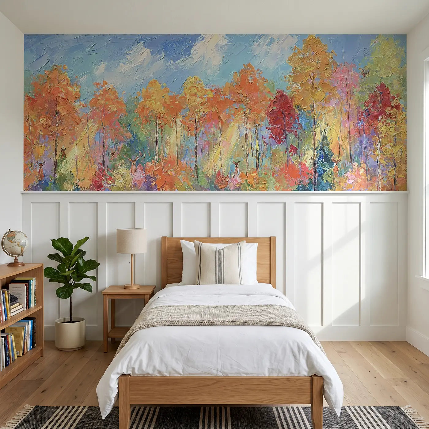 Painted Landscape autumn forest blaze oil wainscoting wallpaper for bedroom by Whimsy Tots