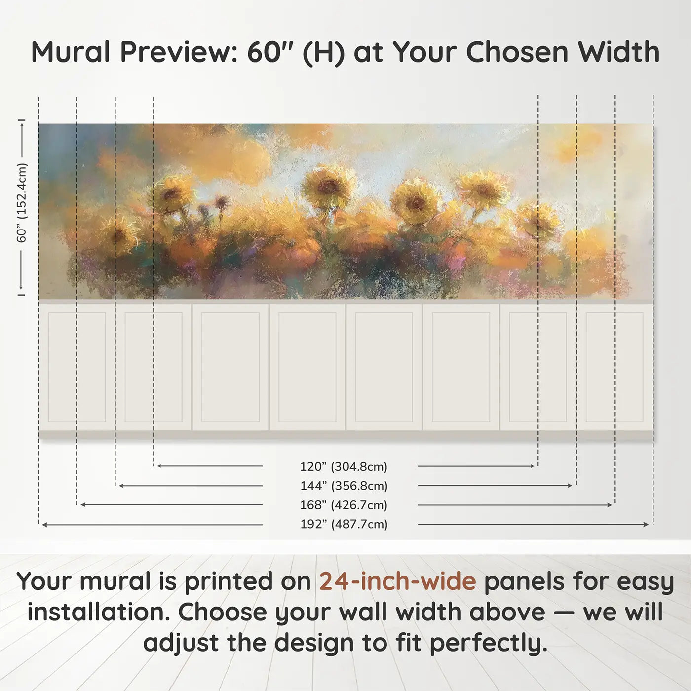 Panel dimensions for Chalk Autumn Harvest Glow Wainscoting Wallpaper by Whimsy Tots