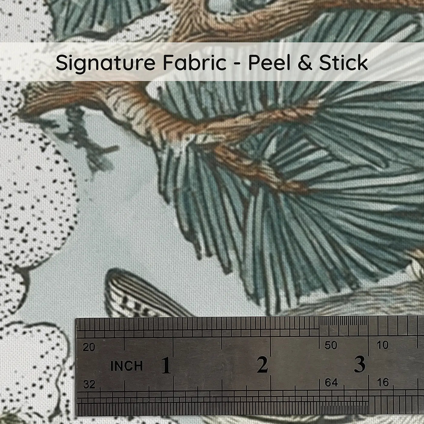 Fabric texture close-up of Winter Pine Snow Toile Wainscoting Wallpaper by Whimsy Tots