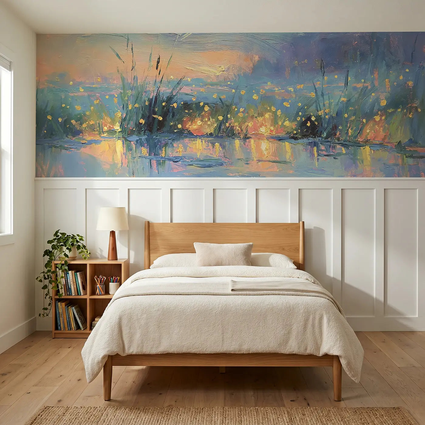 Painted Landscape firefly marsh twilight oil wainscoting wallpaper for bedroom by Whimsy Tots