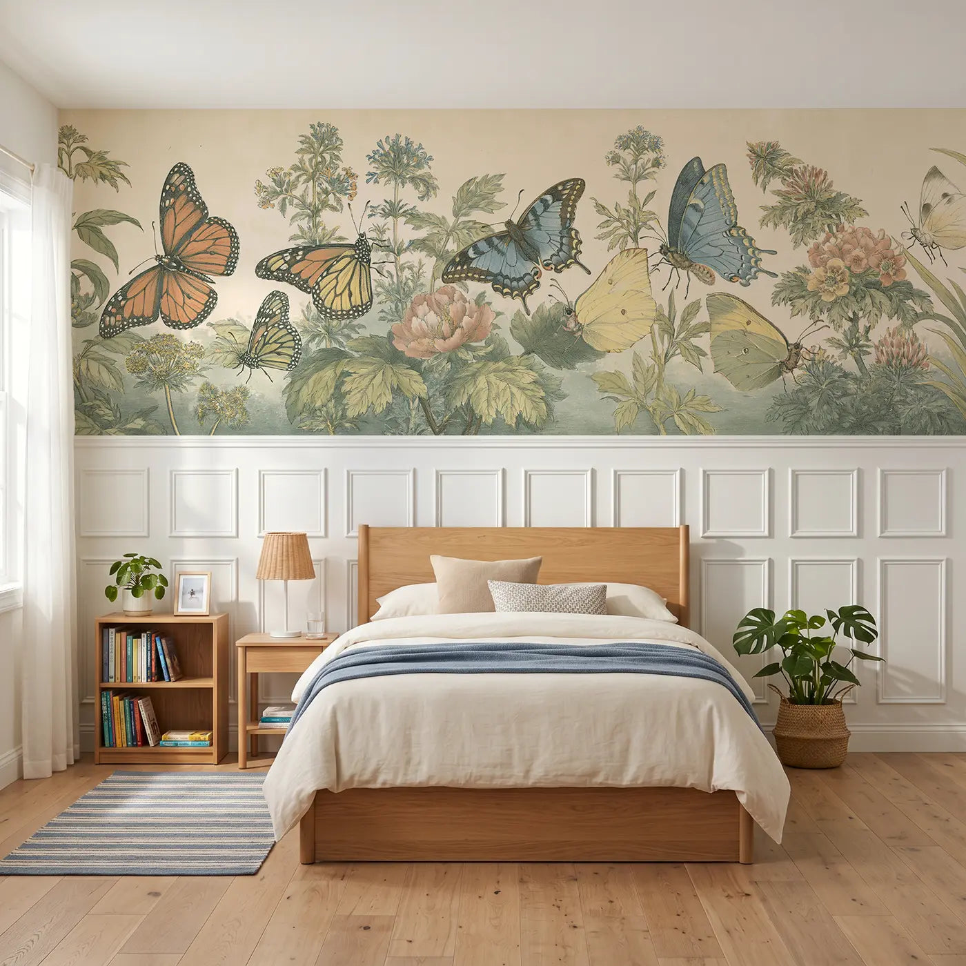 Botanical Elegance butterfly specimen wainscoting wallpaper for bedroom by Whimsy Tots