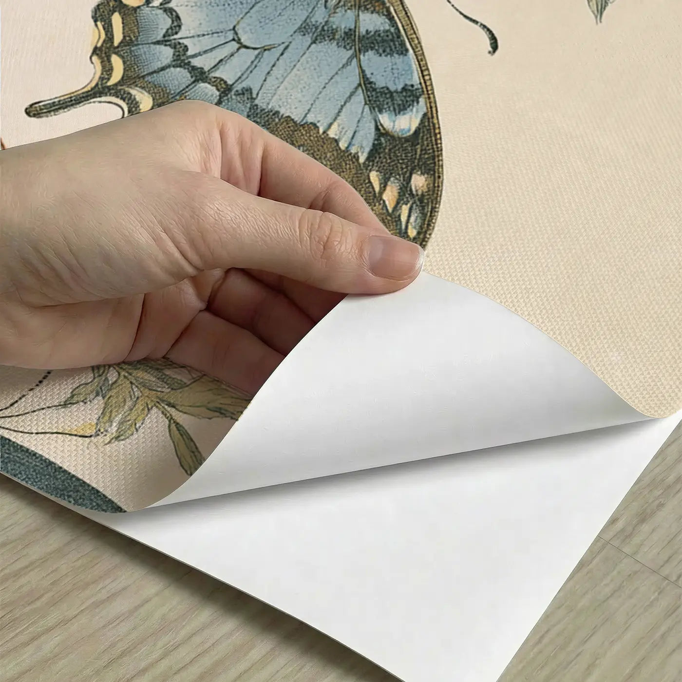 Peel-and-stick detail of Butterfly Botanical Specimen Wainscoting Wallpaper by Whimsy Tots