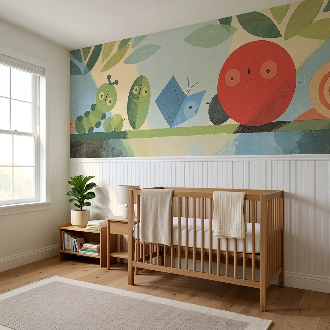 Graphic Bug Parade Row Wainscoting Wallpaper styled in a kids bedroom by Whimsy Tots
