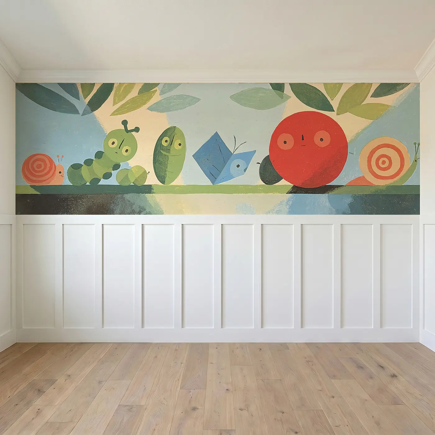Full panel view of Graphic Bug Parade Row Wainscoting Wallpaper by Whimsy Tots