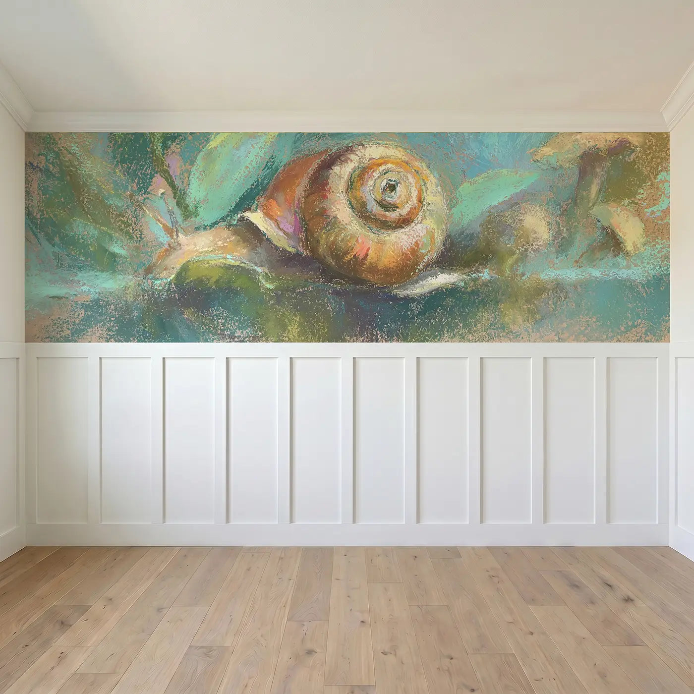 Full panel view of Chalk Snail Shell Spiral Wainscoting Wallpaper by Whimsy Tots