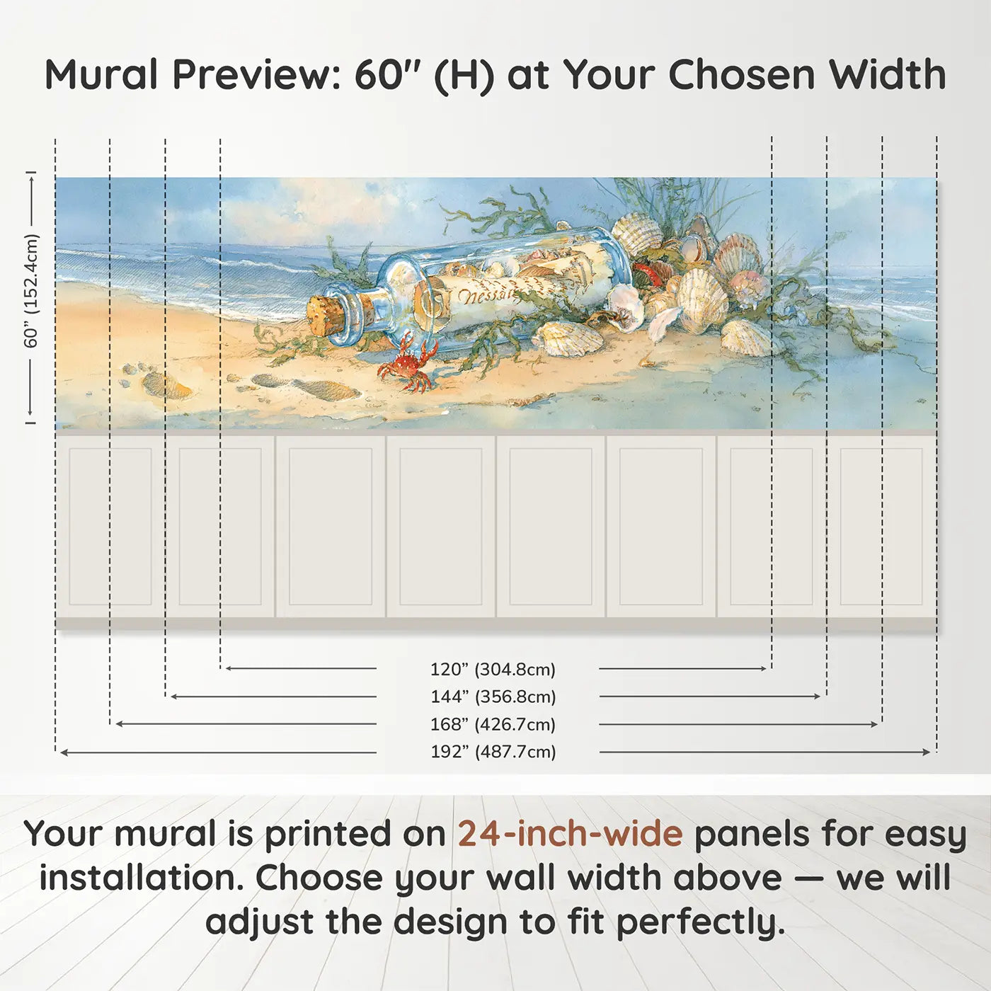 Panel dimensions for Message in Bottle Shore Wainscoting Wallpaper by Whimsy Tots