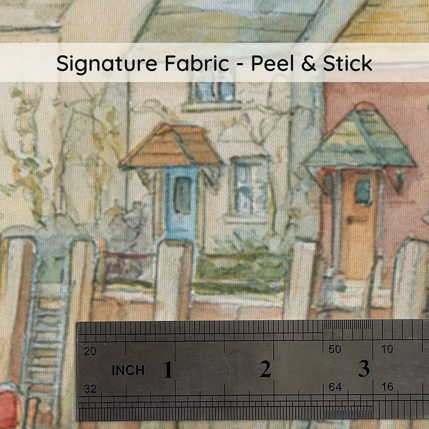 Fabric texture close-up of Fishing Village Morning Port Wainscoting Wallpaper by Whimsy Tots