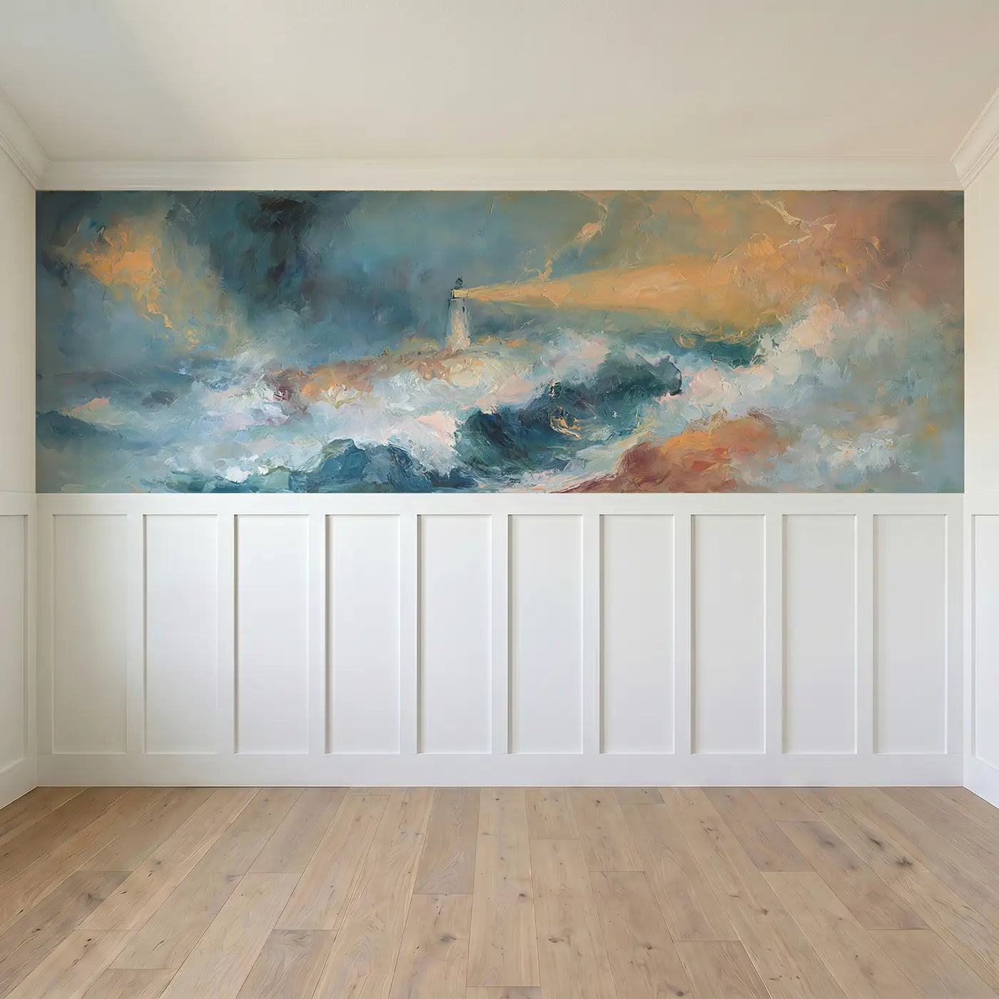 Full panel view of Stormy Sea Lighthouse Guard Wainscoting Wallpaper by Whimsy Tots