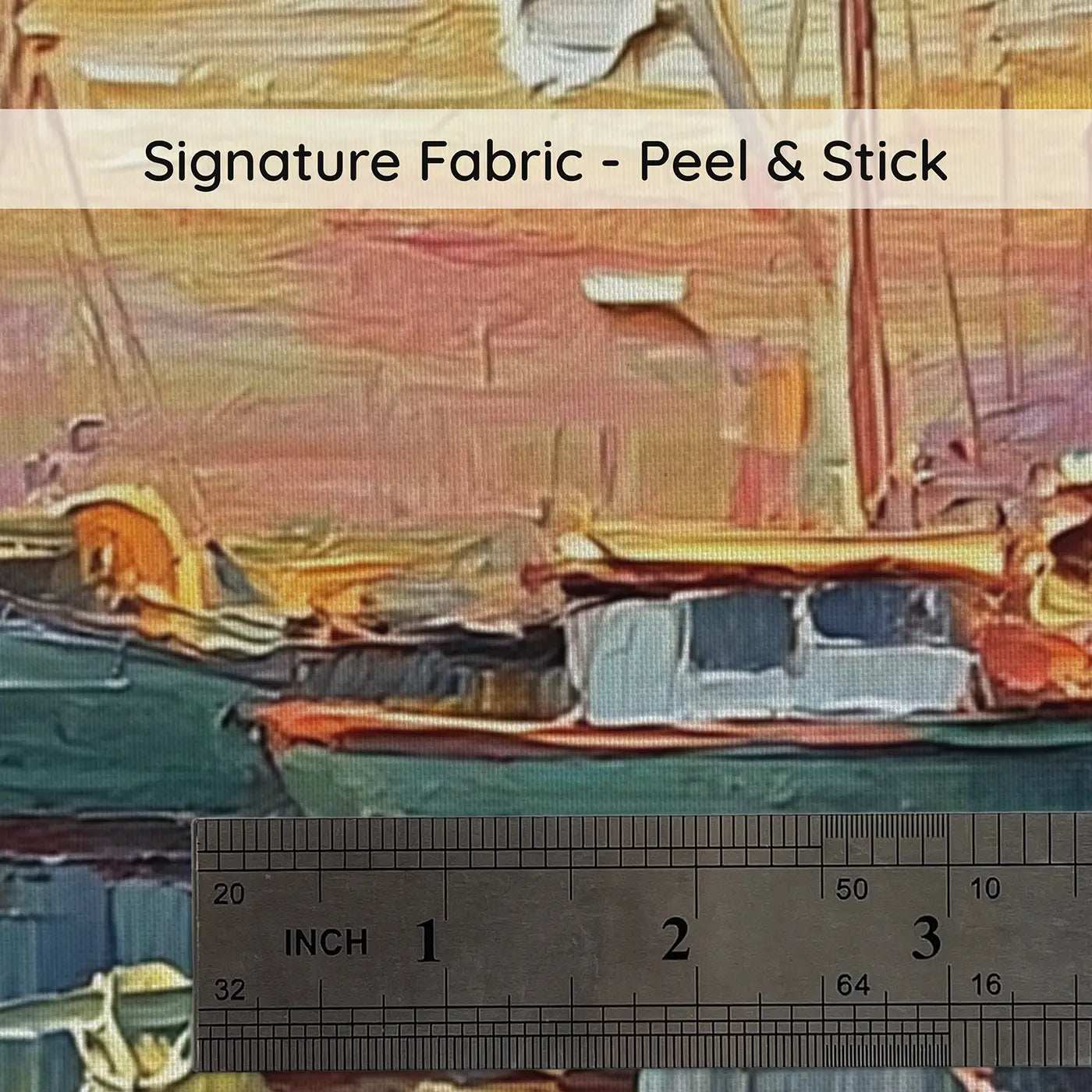 Fabric texture close-up of Harbor Sunset Boat Fleet Wainscoting Wallpaper by Whimsy Tots