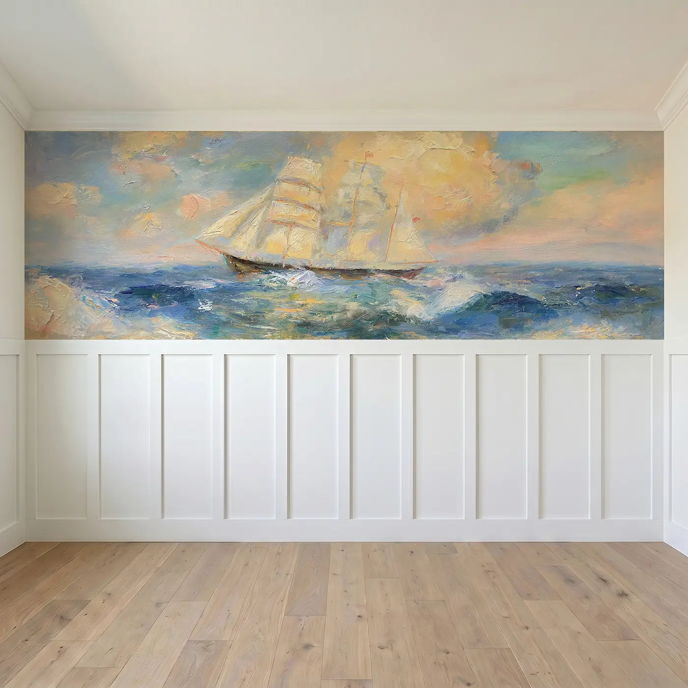 Full panel view of Sailing Ship Ocean Voyage Wainscoting Wallpaper by Whimsy Tots