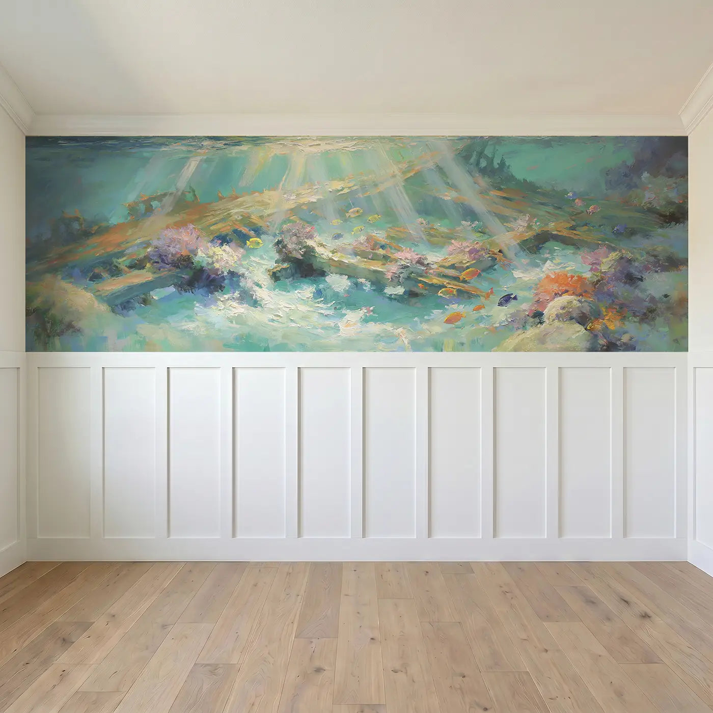 Full panel view of Underwater Shipwreck Coral Wainscoting Wallpaper by Whimsy Tots
