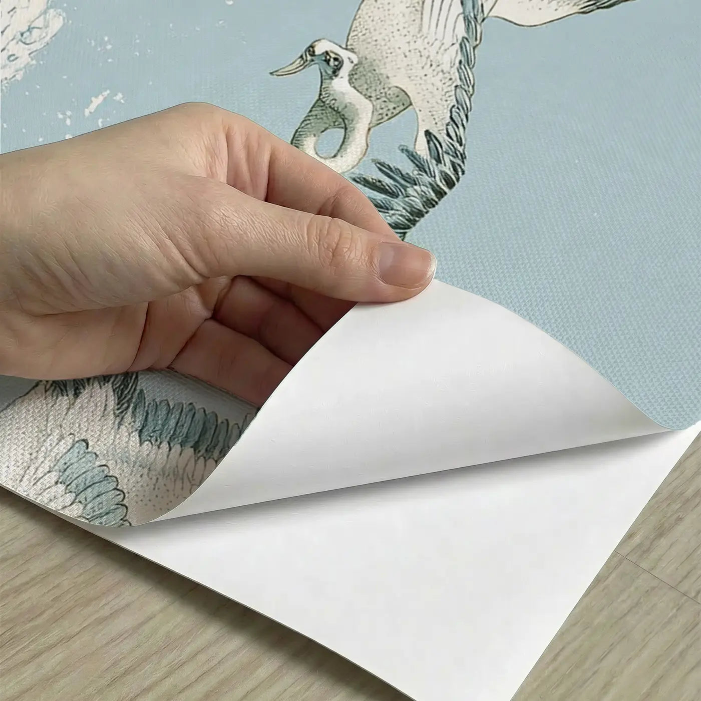 Peel-and-stick detail of Coastal Crane Wave Scene Wainscoting Wallpaper by Whimsy Tots