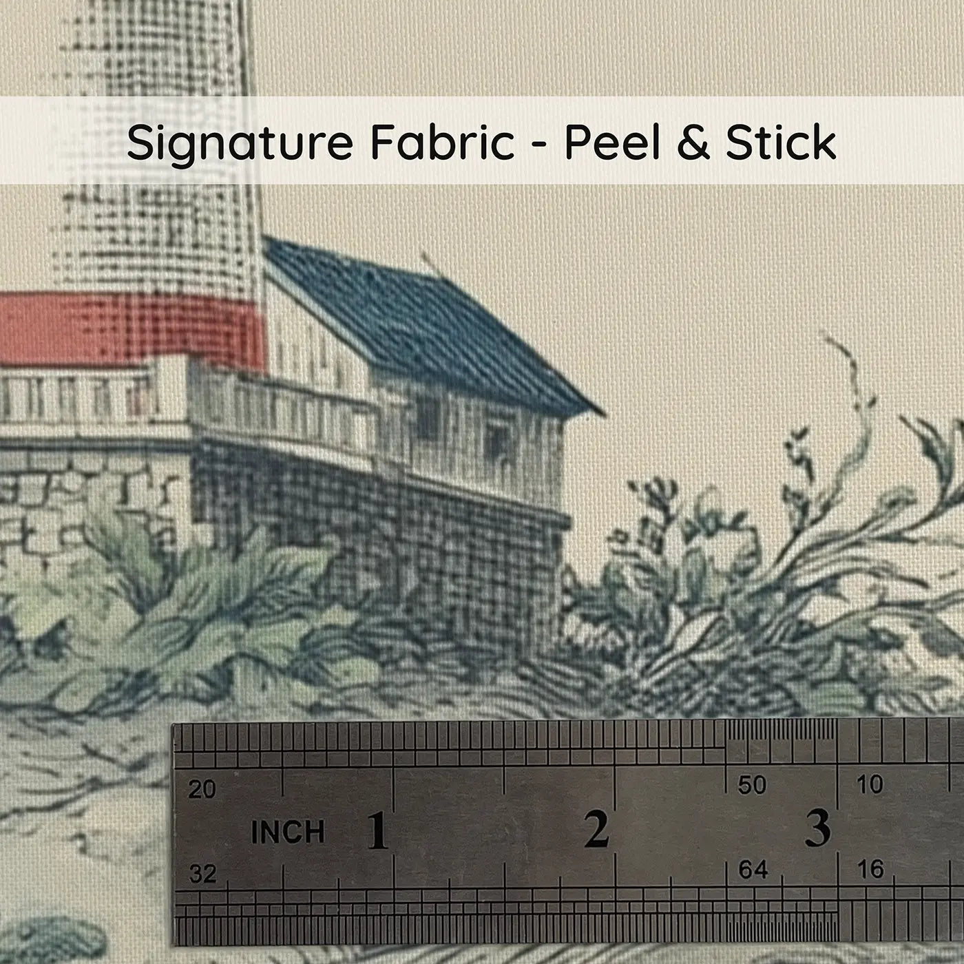Fabric texture close-up of Lighthouse Island Botanical Wainscoting Wallpaper by Whimsy Tots