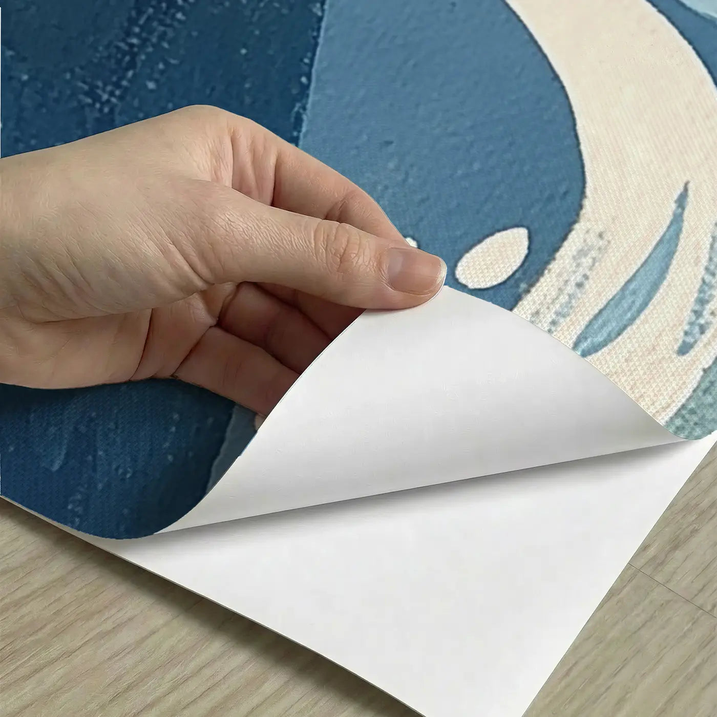 Peel-and-stick detail of Bold Whale Waves Flat Wainscoting Wallpaper by Whimsy Tots