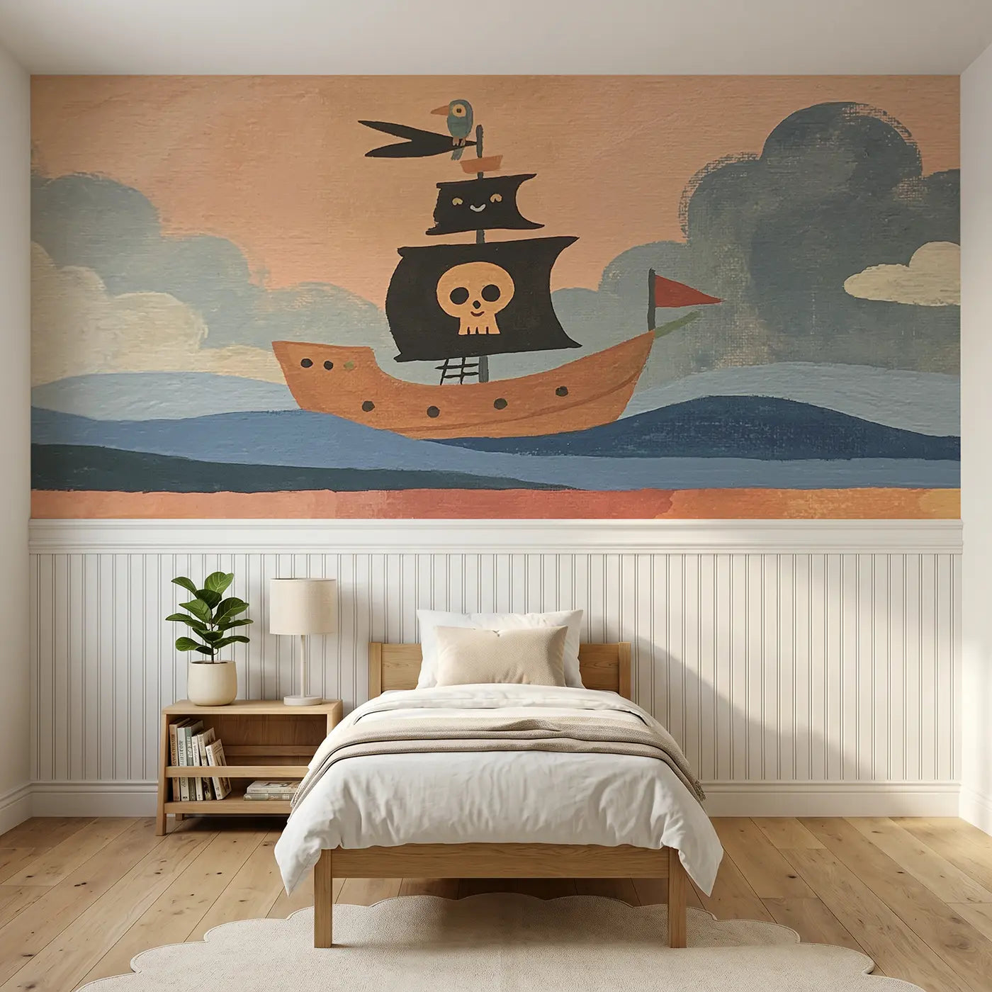 Modern Illustration flat pirate ship fun wainscoting wallpaper for bedroom by Whimsy Tots