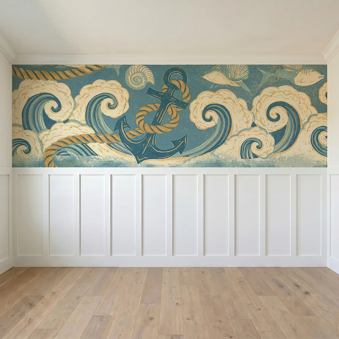 Full panel view of Carved Anchor Rope Nautical Wainscoting Wallpaper by Whimsy Tots