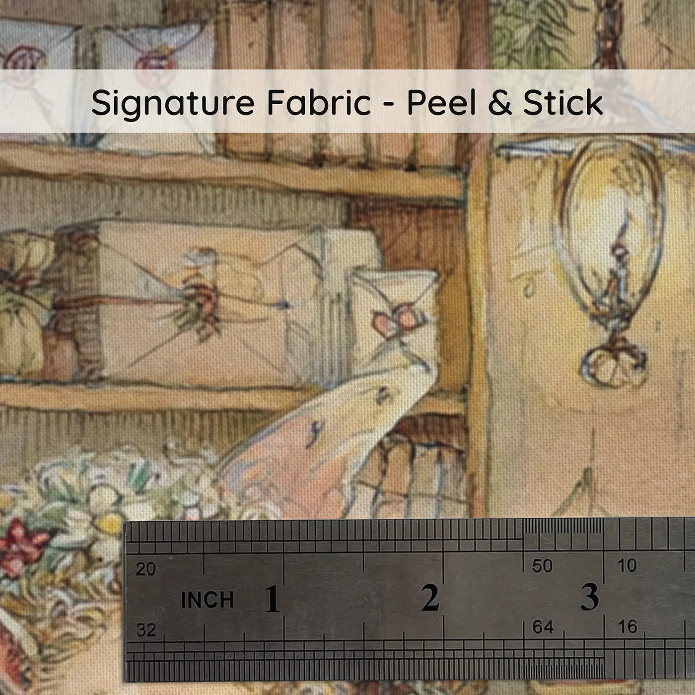 Fabric texture close-up of Fairy Post Office Oak Wainscoting Wallpaper by Whimsy Tots