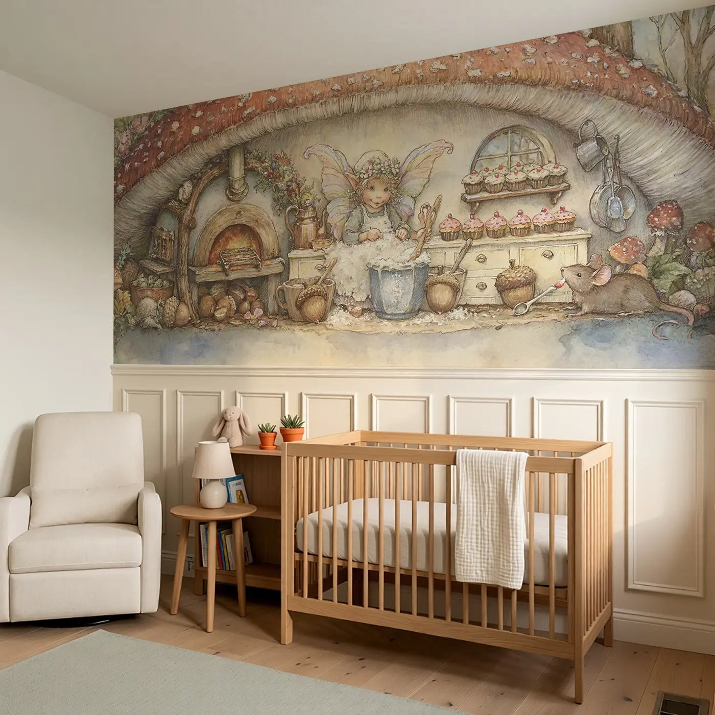 Fairy Baking Day Kitchen Wainscoting Wallpaper styled in a kids bedroom by Whimsy Tots